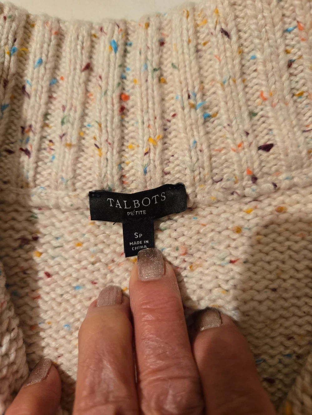 Talbots Cream Speckled Cowl Neck Button Pullover